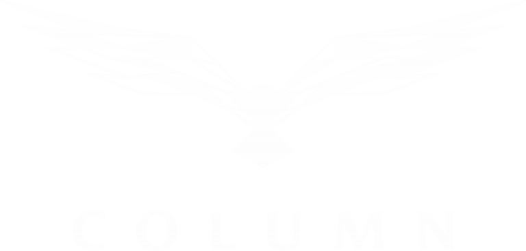 Ein Adler in weiß. Dahinter ein grau - weiß karierter Hintergrund. Unter dem Logo mit weißem Schriftzug die Aufschrift COLUMN.